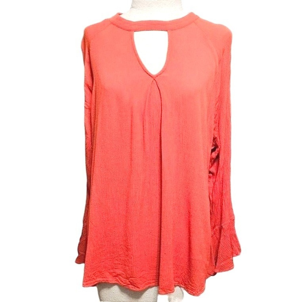 Blu Pepper Plus bell sleeve blouse‎ size 1X Burnt Orange Gauzy cotton